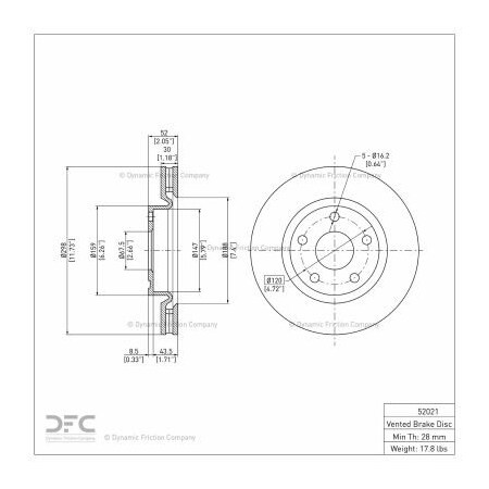 Dynamic Friction Co DFC GEOSPEC Coated Rotor - Blank - Dynamic Friction Company 604-52021 604-52021